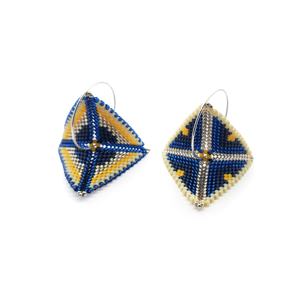 Blue & Yellow Asymmetric Beaded Earrings