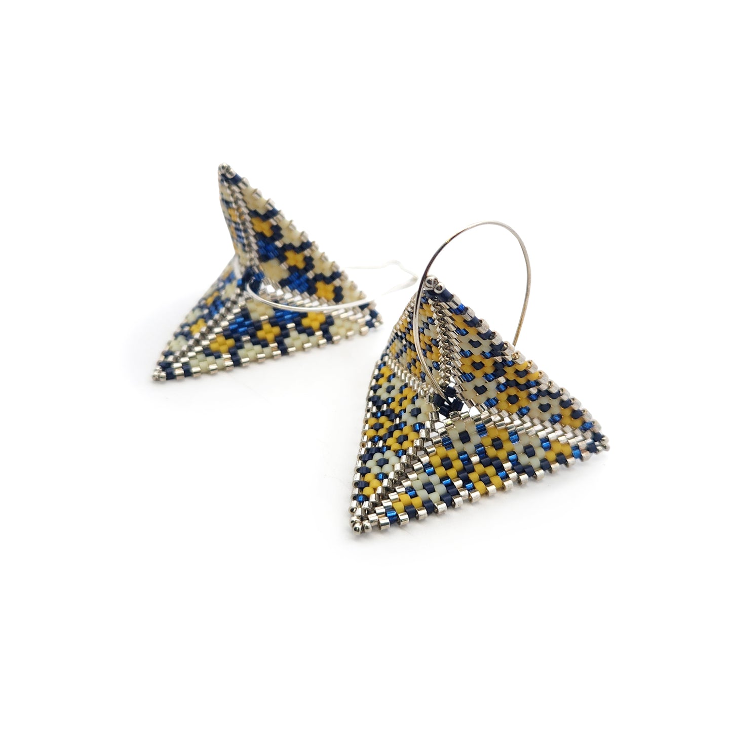 Yellow, White & Blue Asymmetric Beaded Earrings