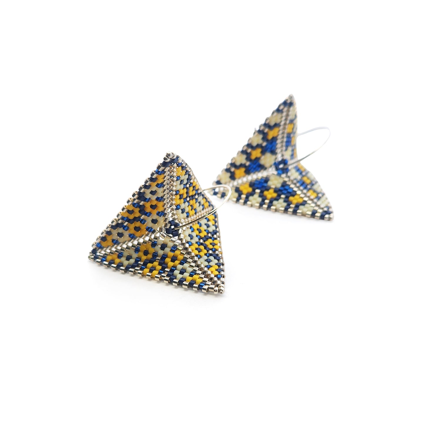 Yellow, White & Blue Asymmetric Beaded Earrings