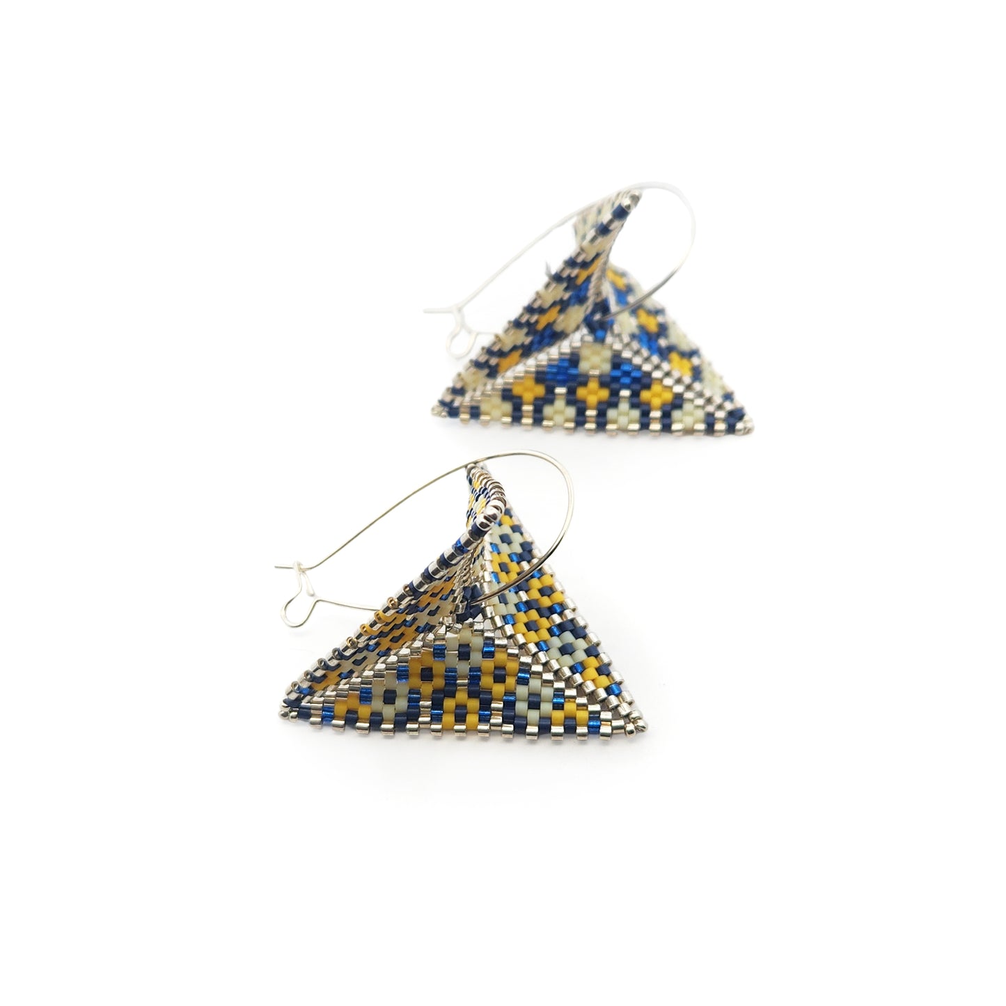 Yellow, White & Blue Asymmetric Beaded Earrings