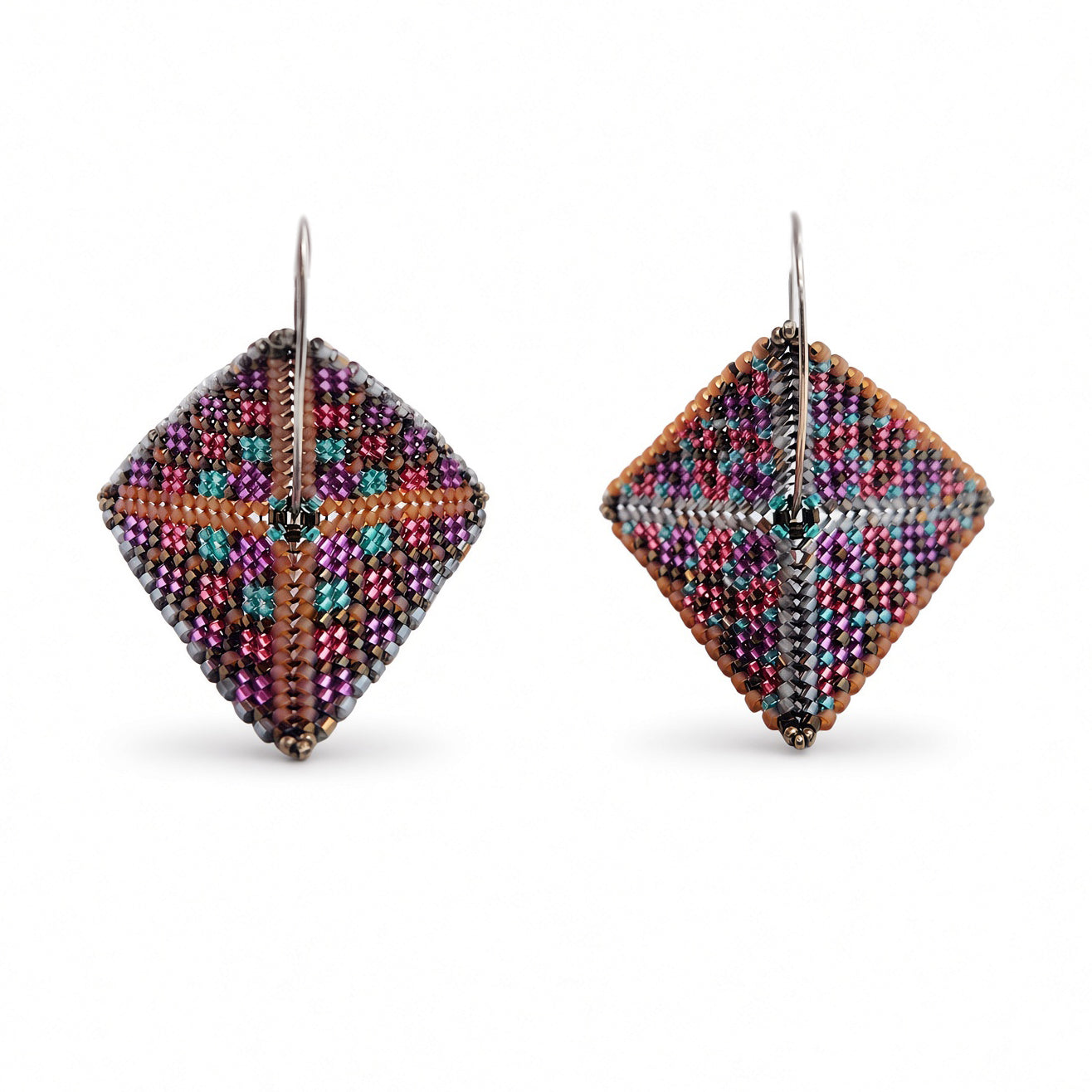 Purple Asymmetric Beaded Earrings