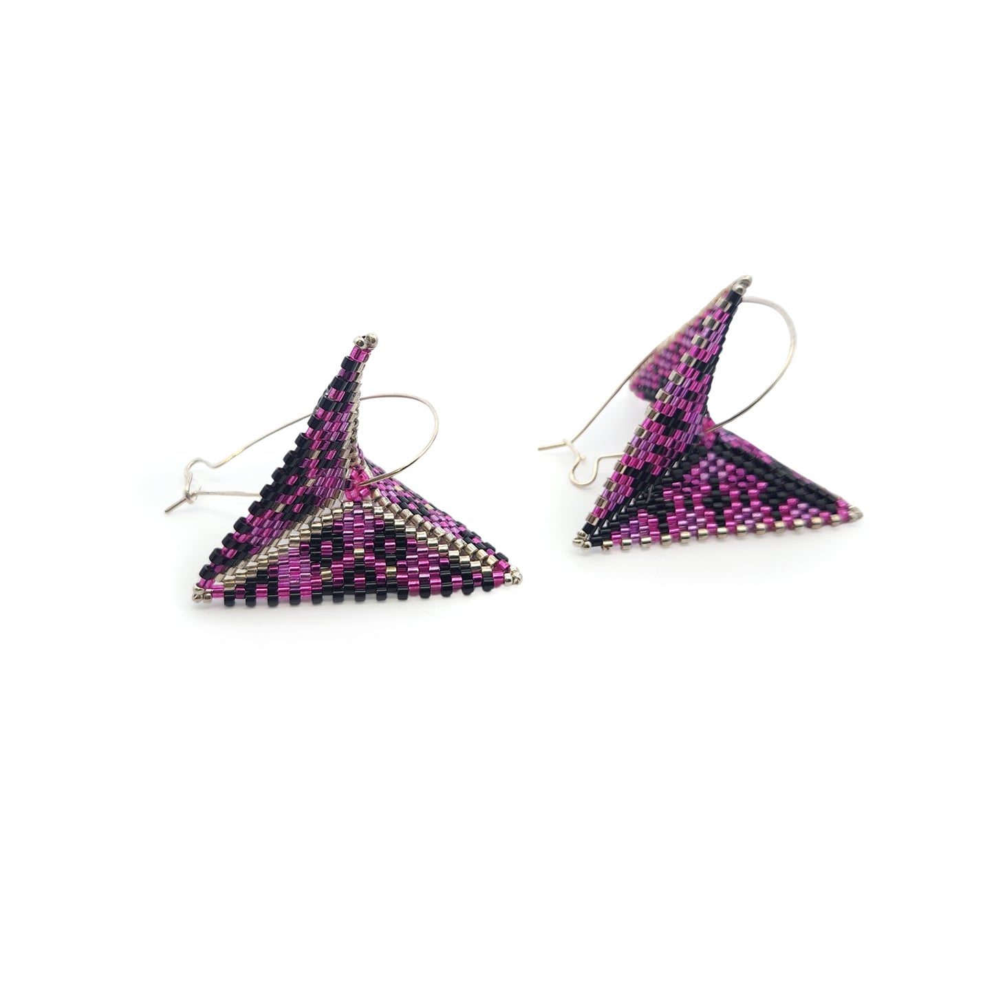 Pink & Black Asymmetric Beaded Earrings