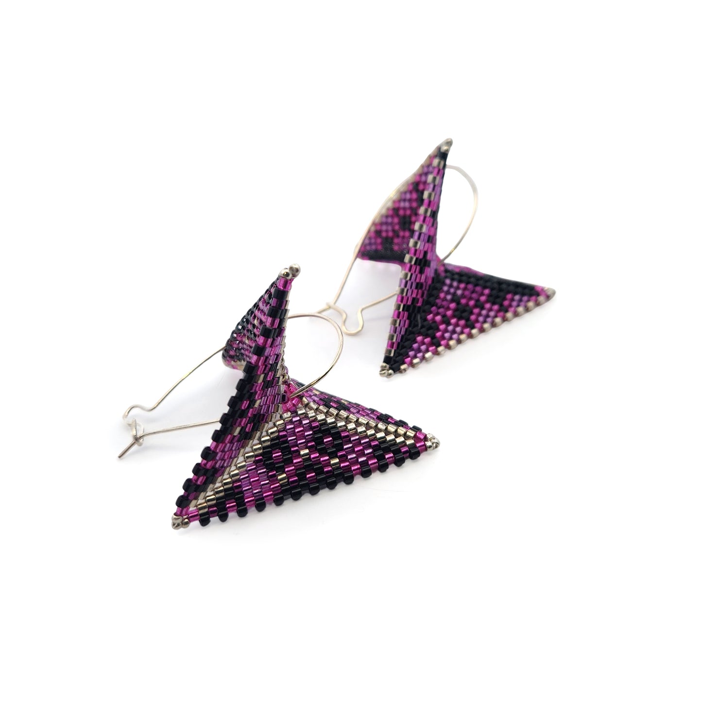 Pink & Black Asymmetric Beaded Earrings