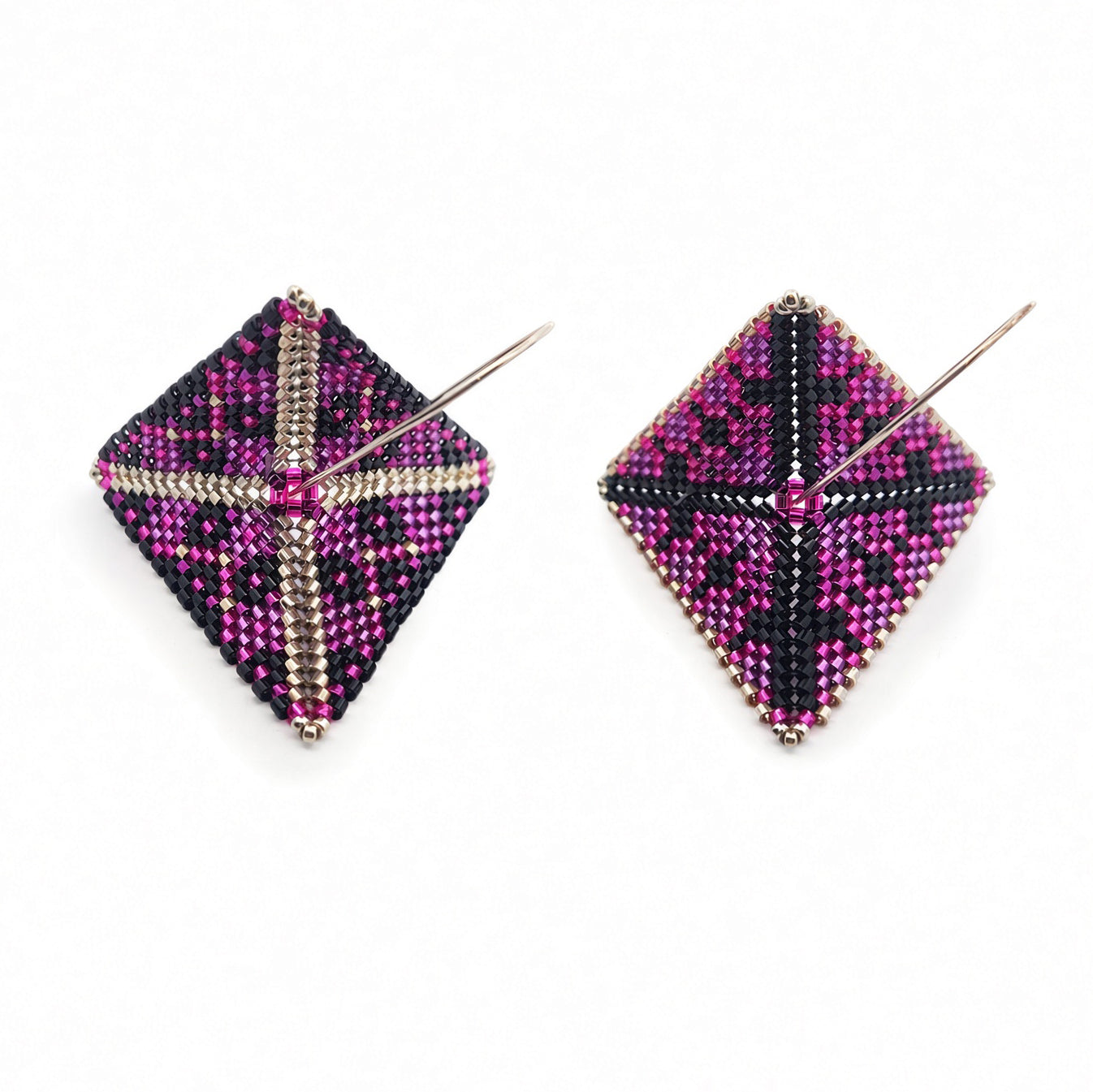Pink & Black Asymmetric Beaded Earrings