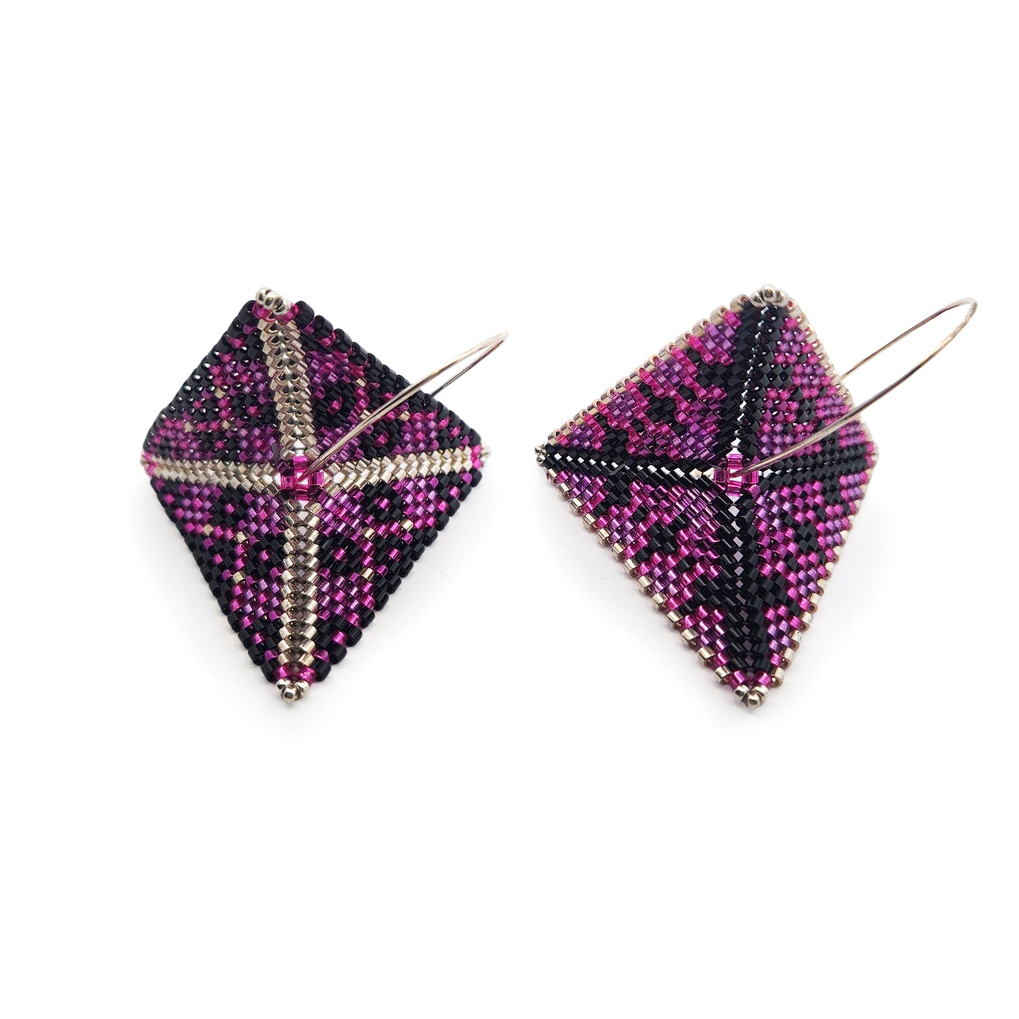 Pink & Black Asymmetric Beaded Earrings