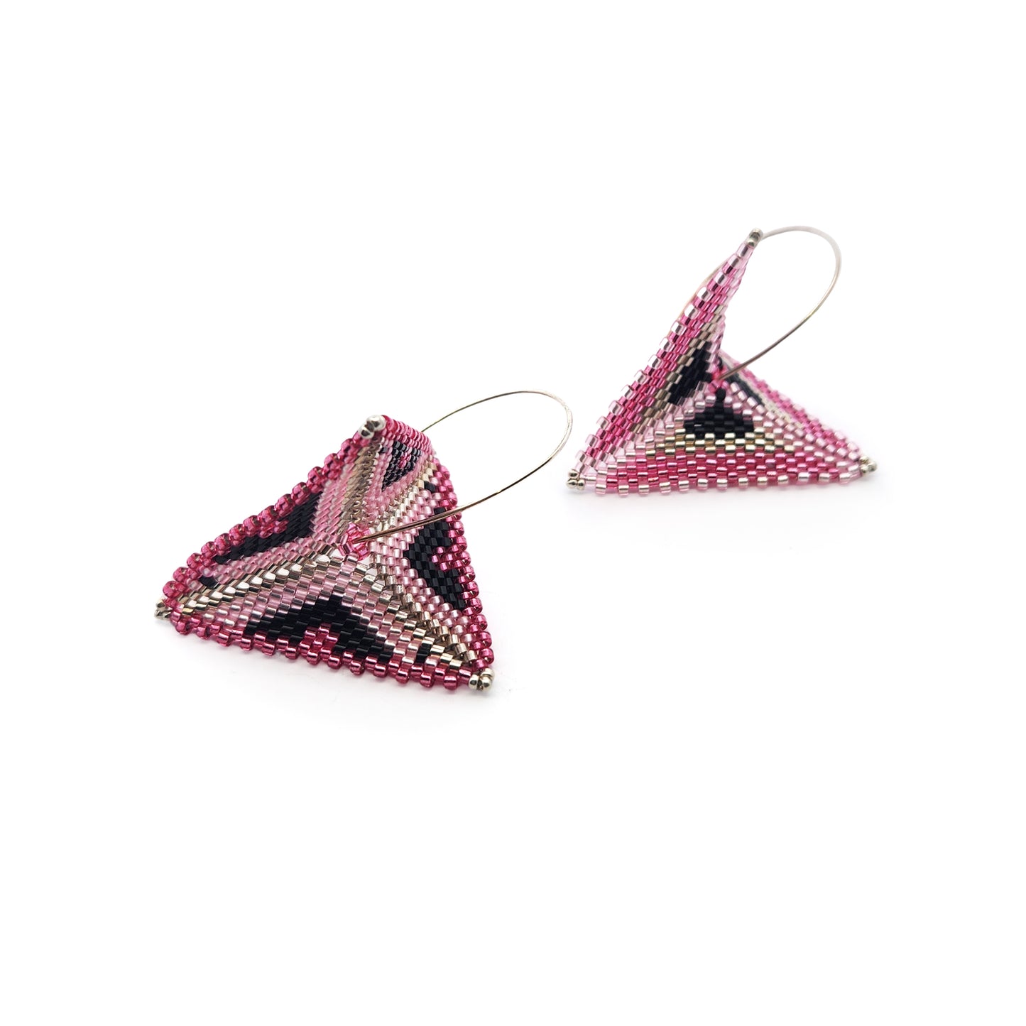 Magenta Asymmetric Beaded Earrings