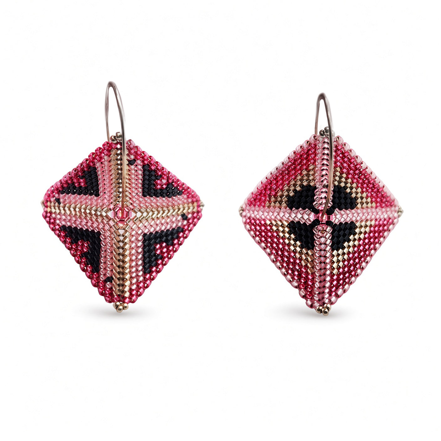 Magenta Asymmetric Beaded Earrings