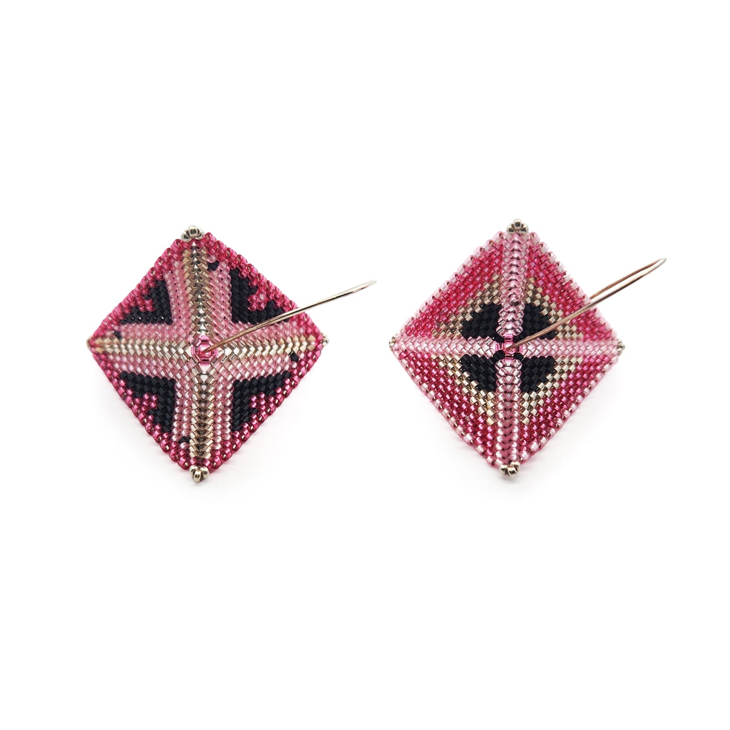 Magenta Asymmetric Beaded Earrings