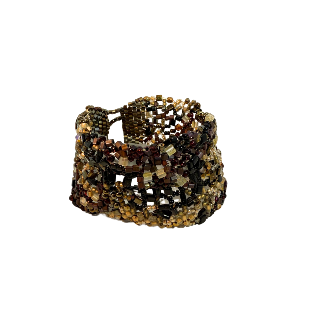 Freeform Brown & Black Beaded Bracelet