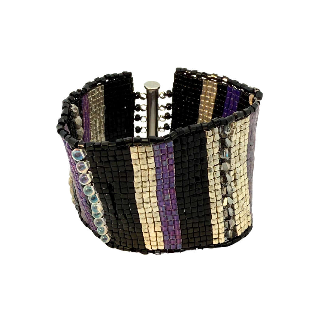 Purple Striped Beaded Bracelet