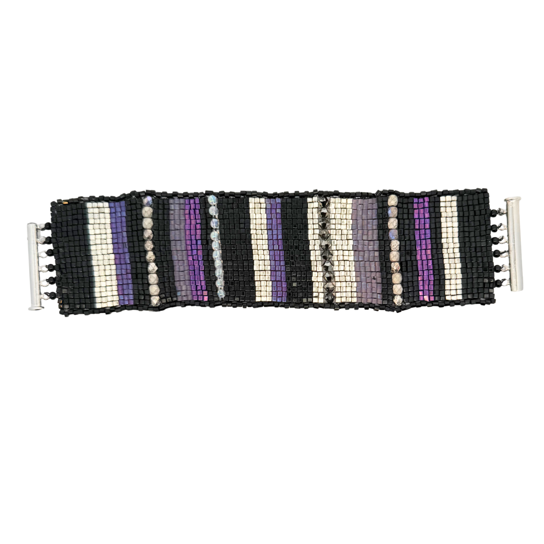 Purple Striped Beaded Bracelet