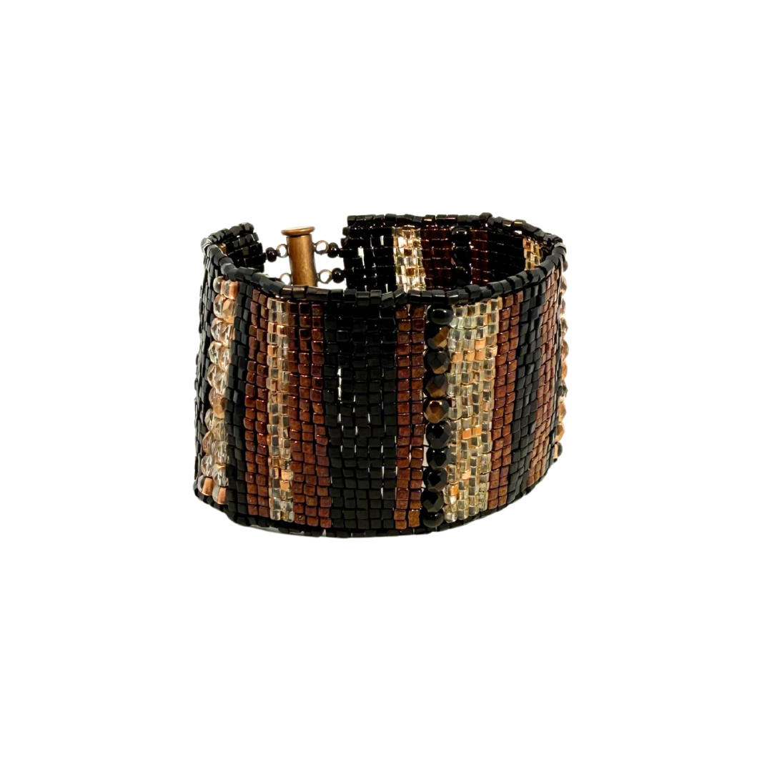 Brown Striped Beaded Bracelet