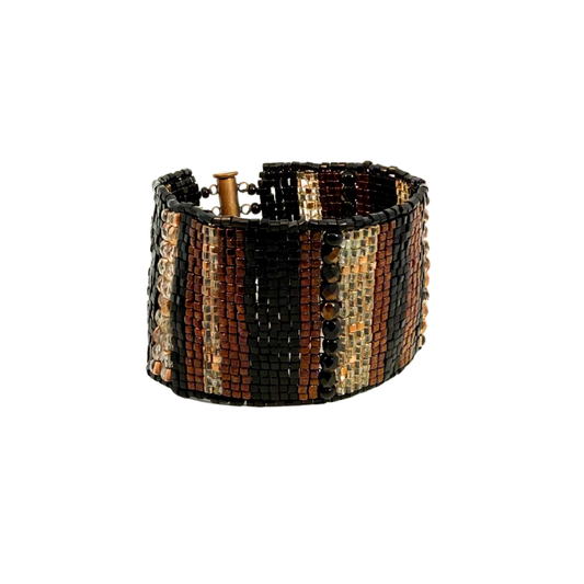Brown Striped Beaded Bracelet