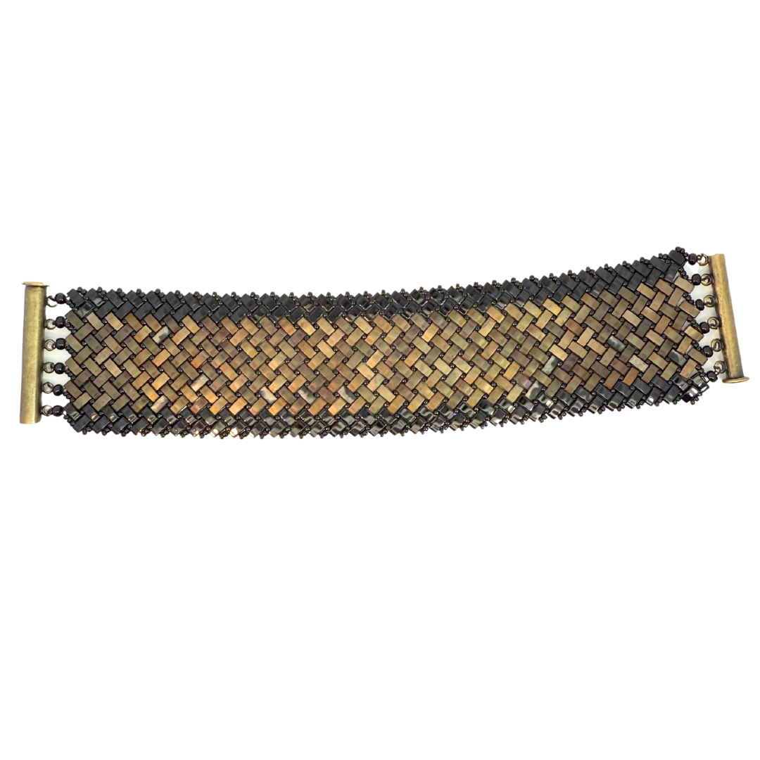 Gold Herringbone Beaded Bracelet