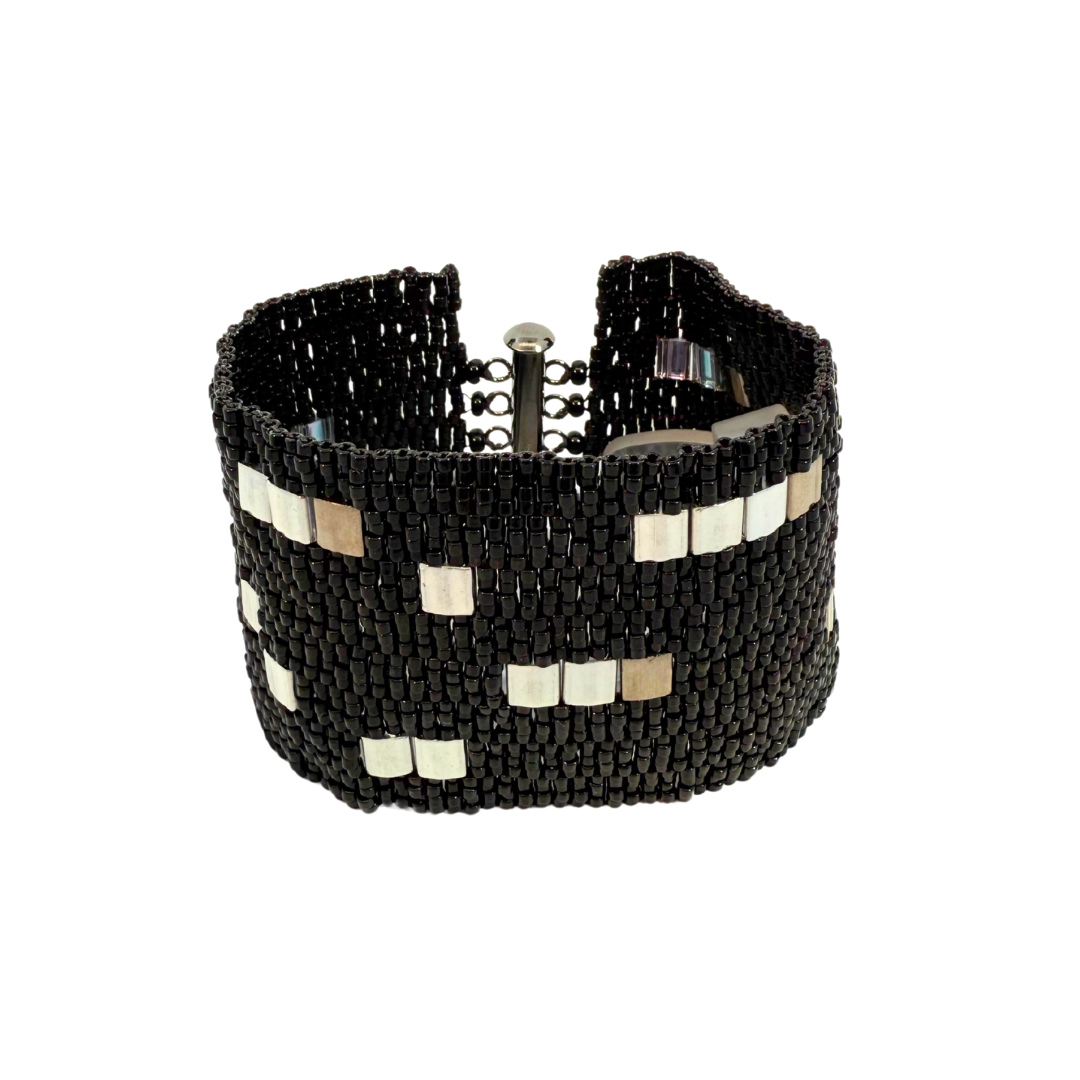 Black Graphic Squares Beaded Bracelet