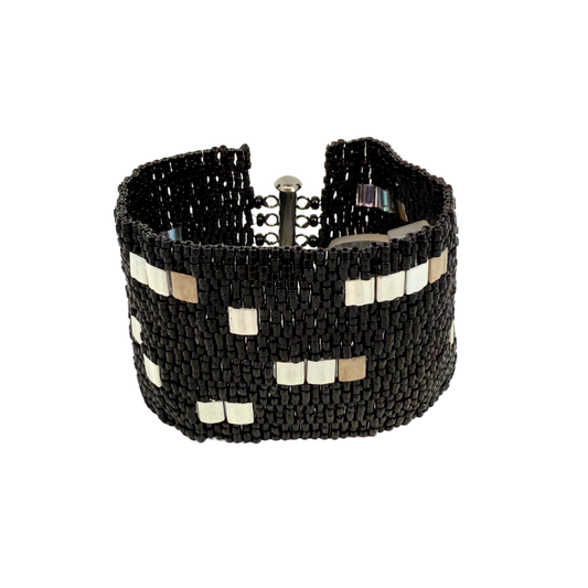 Black Graphic Squares Beaded Bracelet