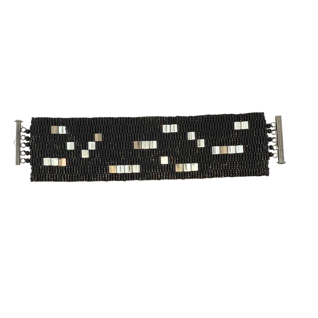 Black Graphic Squares Beaded Bracelet