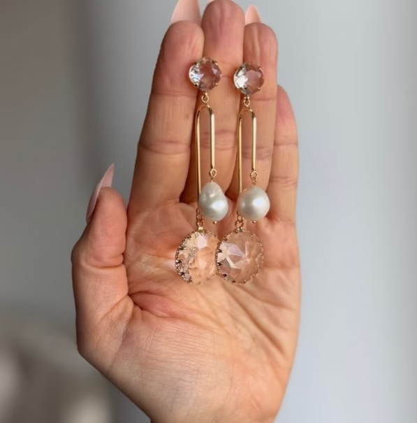 Pearl & Faceted Crystal Statement Earrings