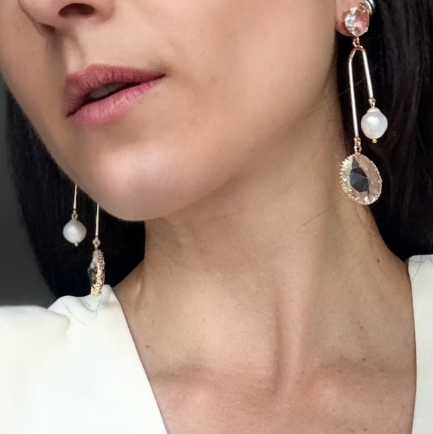 Pearl & Faceted Crystal Statement Earrings