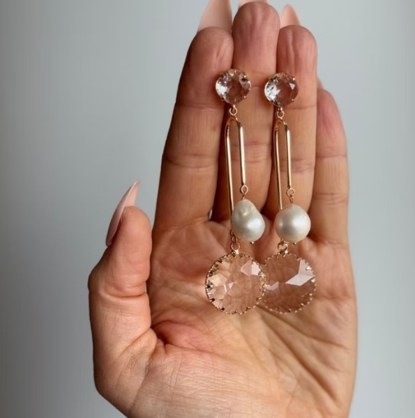 Pearl & Faceted Crystal Statement Earrings