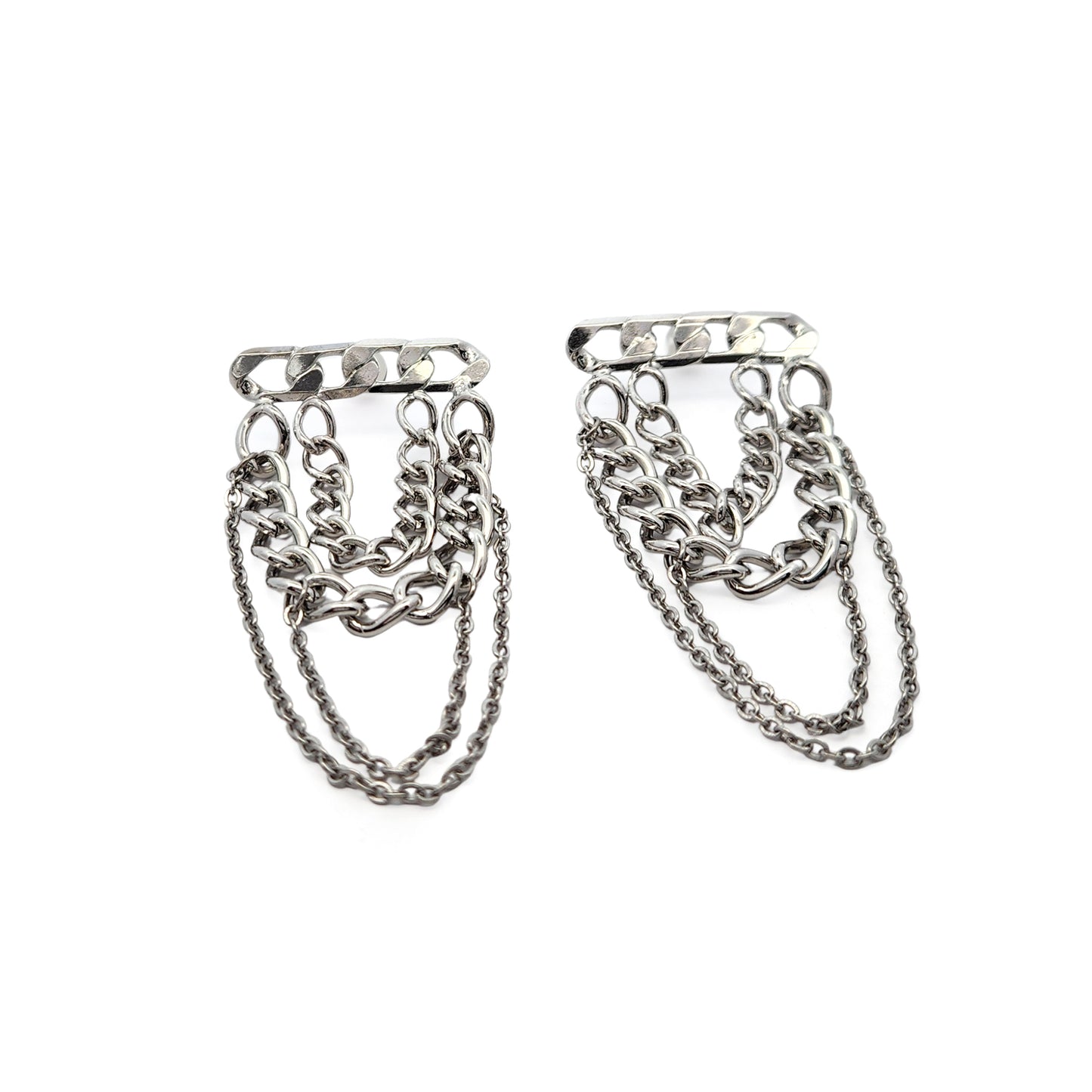 Layered Silver-Tone Chain Earrings