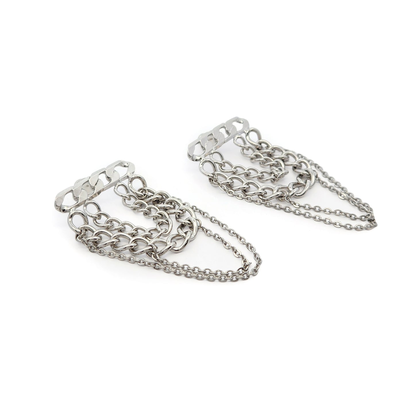 Layered Silver-Tone Chain Earrings