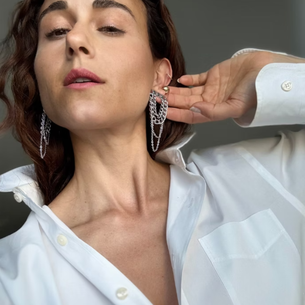 Layered Silver-Tone Chain Earrings