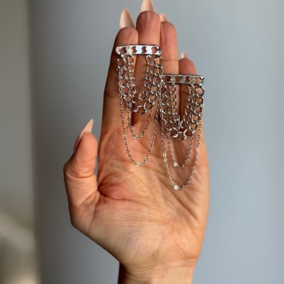 Layered Silver-Tone Chain Earrings