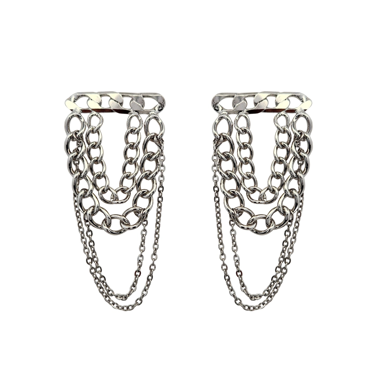 Layered Silver-Tone Chain Earrings