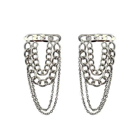 Layered Silver-Tone Chain Earrings