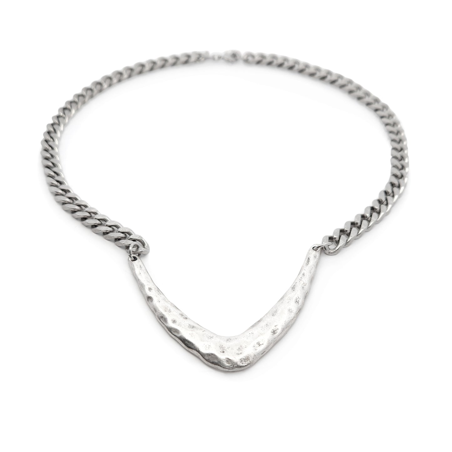 Silver-Tone Hammered V Necklace