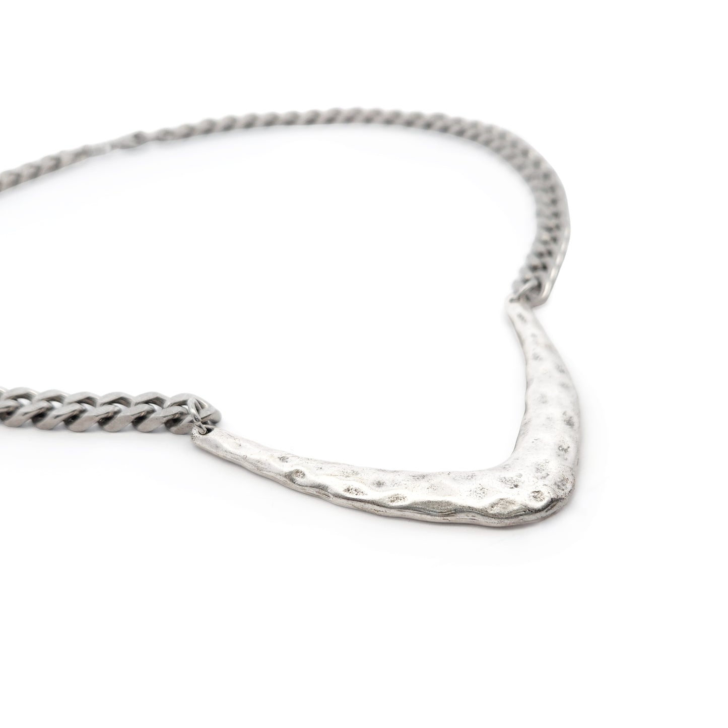 Silver-Tone Hammered V Necklace