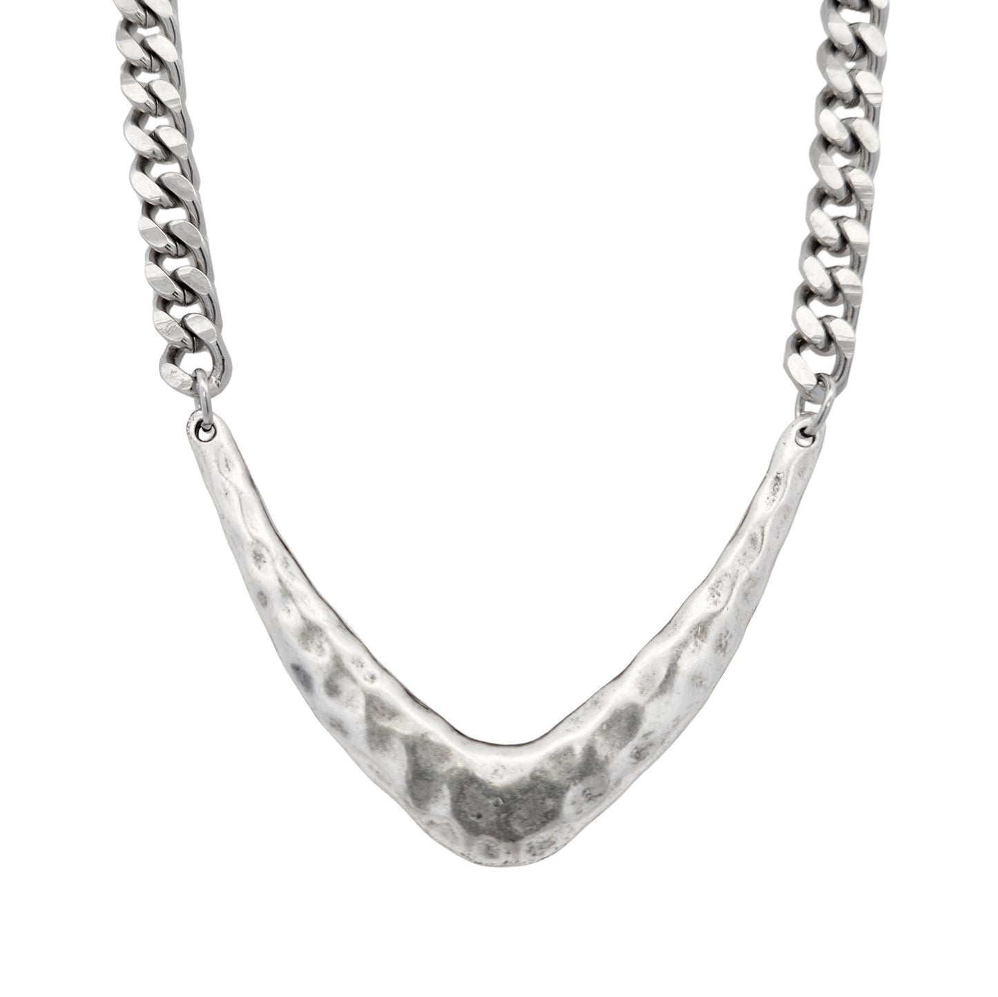Silver-Tone Hammered V Necklace