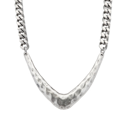 Silver-Tone Hammered V Necklace