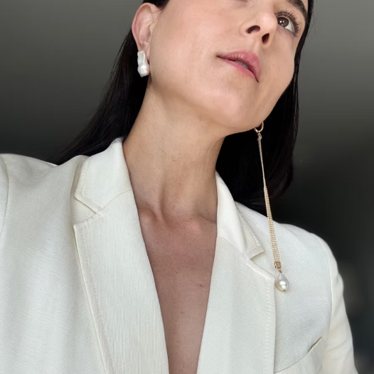 Asymmetric Baroque Pearl & Chain Earrings