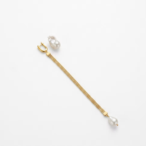 Asymmetric Baroque Pearl & Chain Earrings