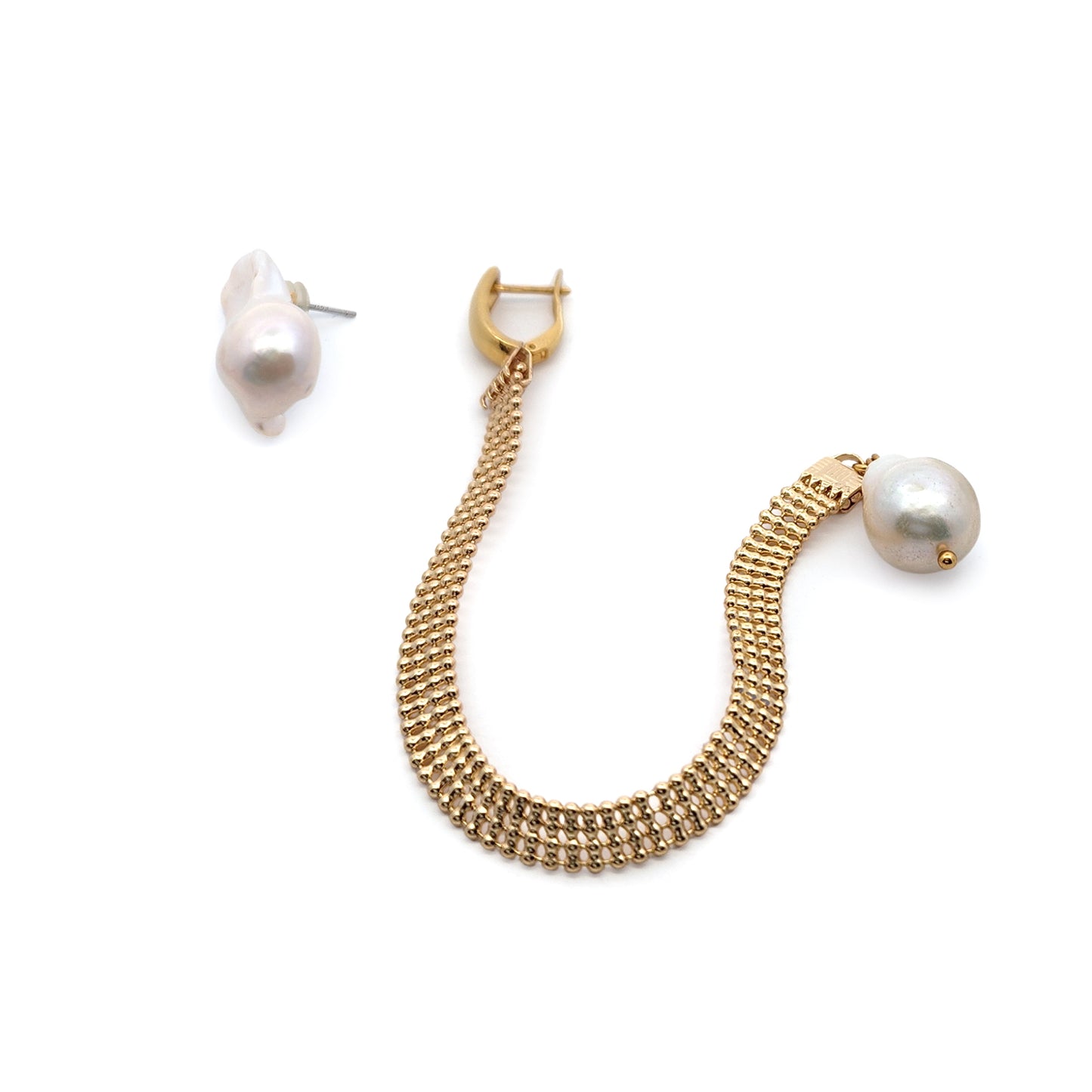 Asymmetric Baroque Pearl & Chain Earrings
