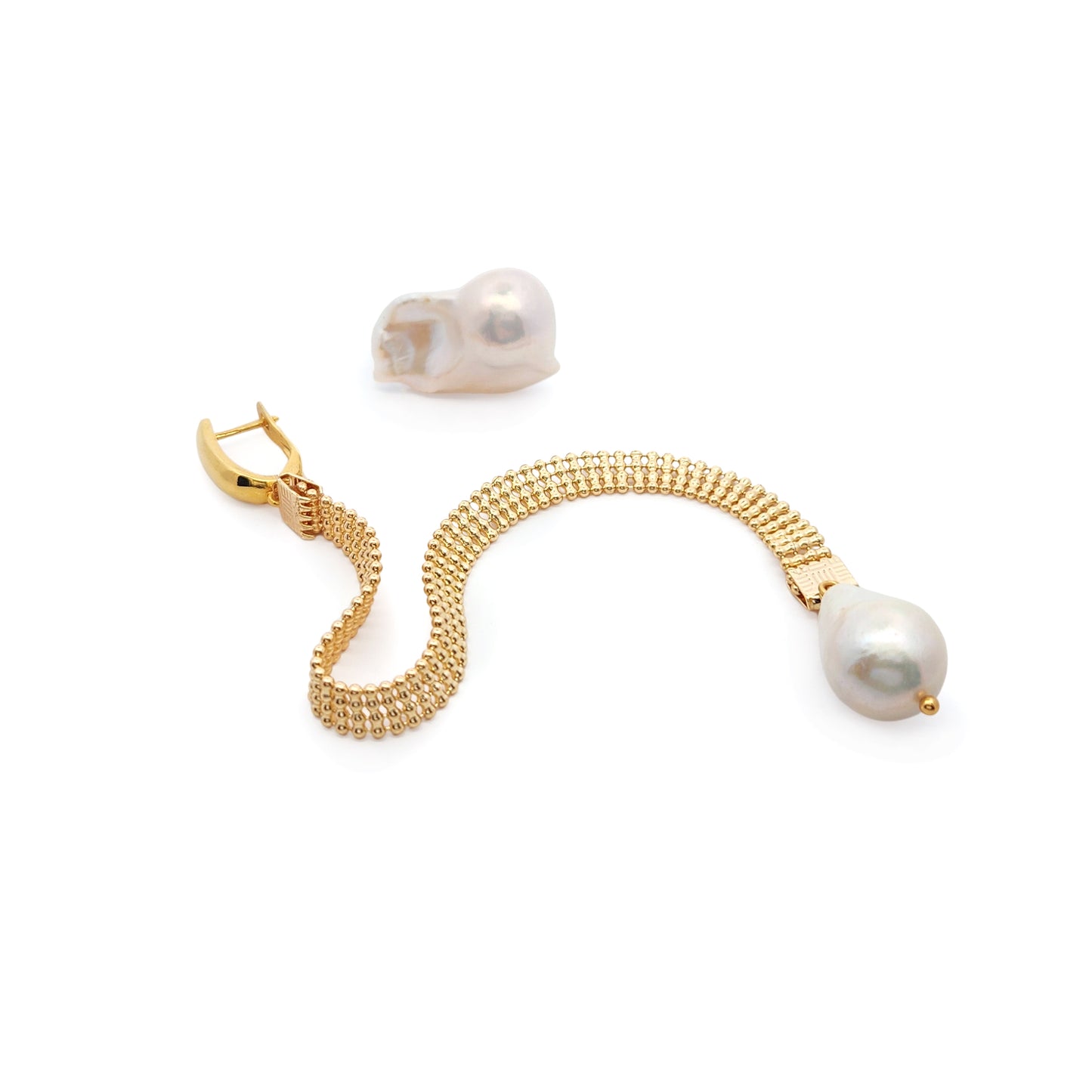 Asymmetric Baroque Pearl & Chain Earrings