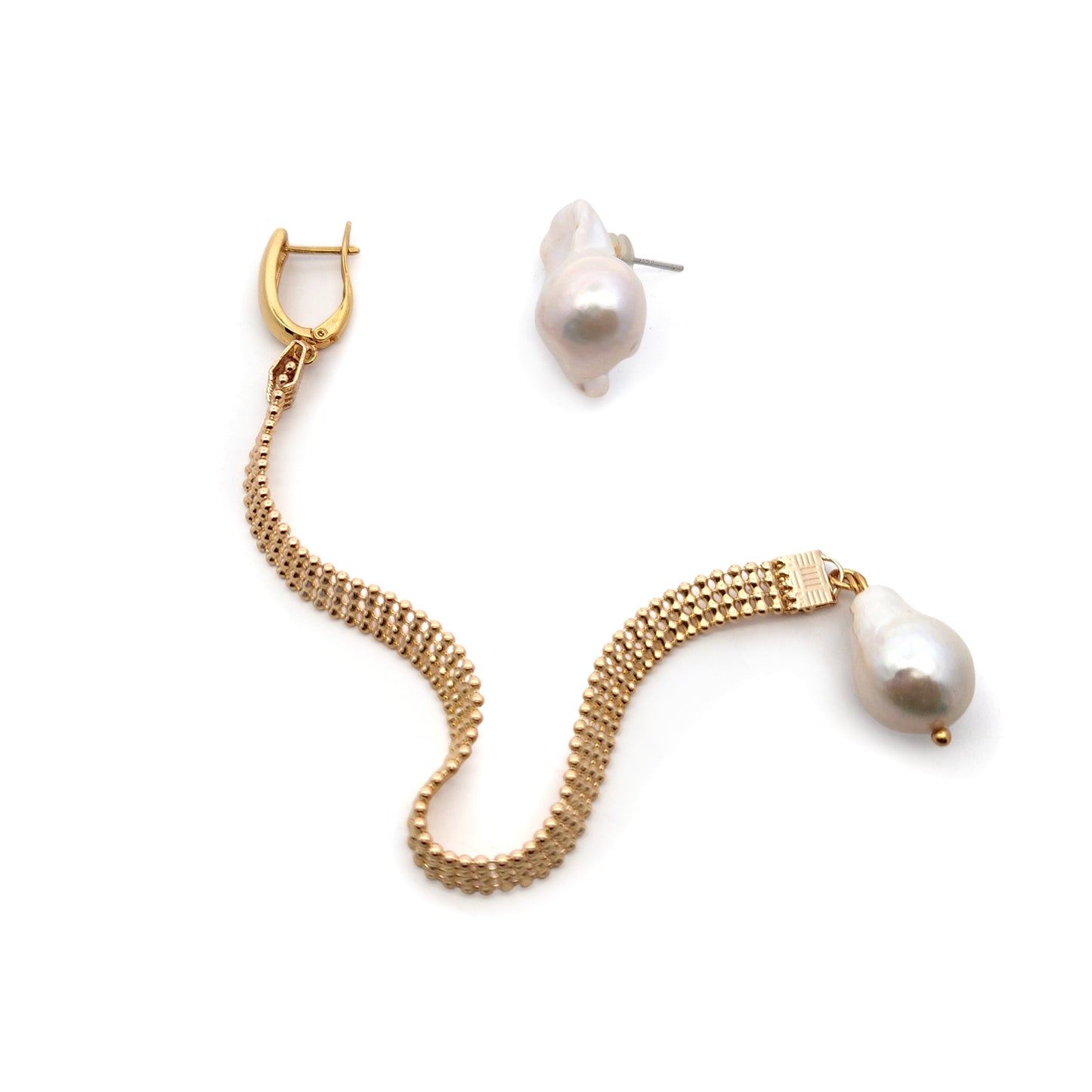 Asymmetric Baroque Pearl & Chain Earrings