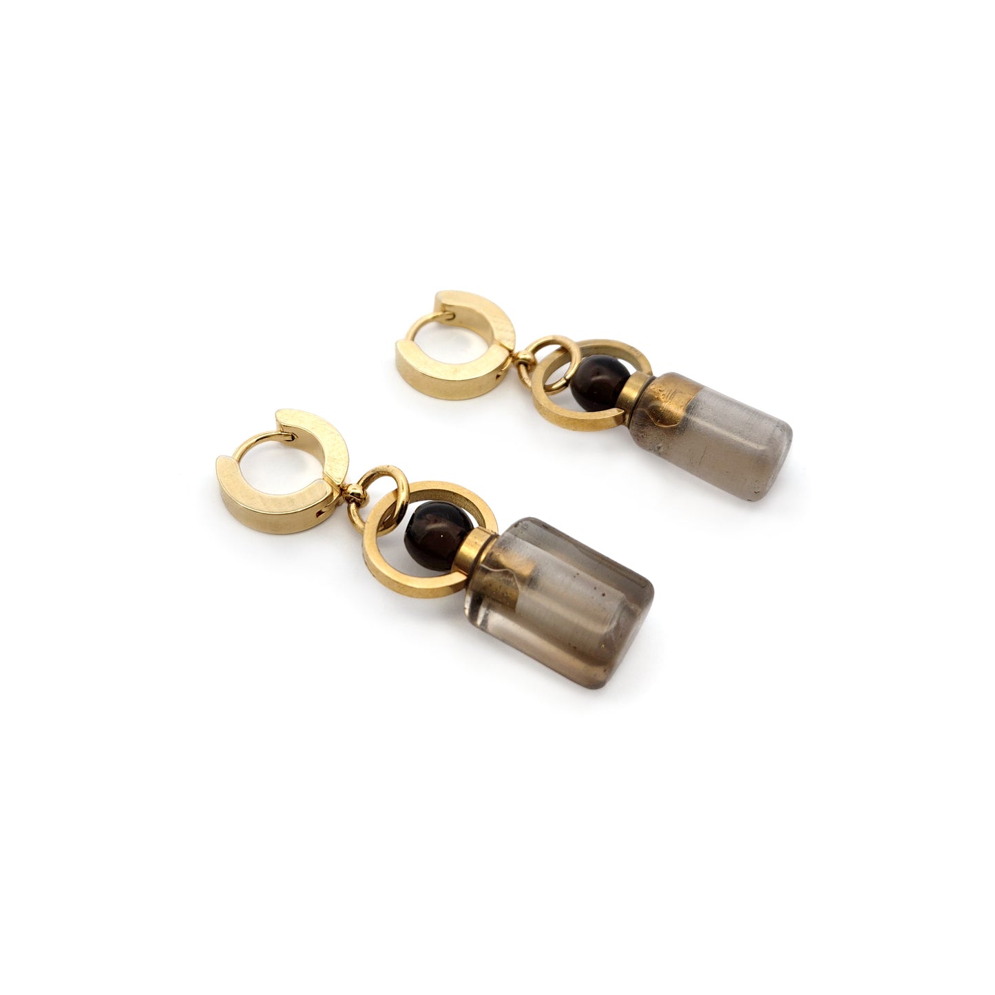 Aromatherapy Smokey Quartz Perfume Bottle Earrings