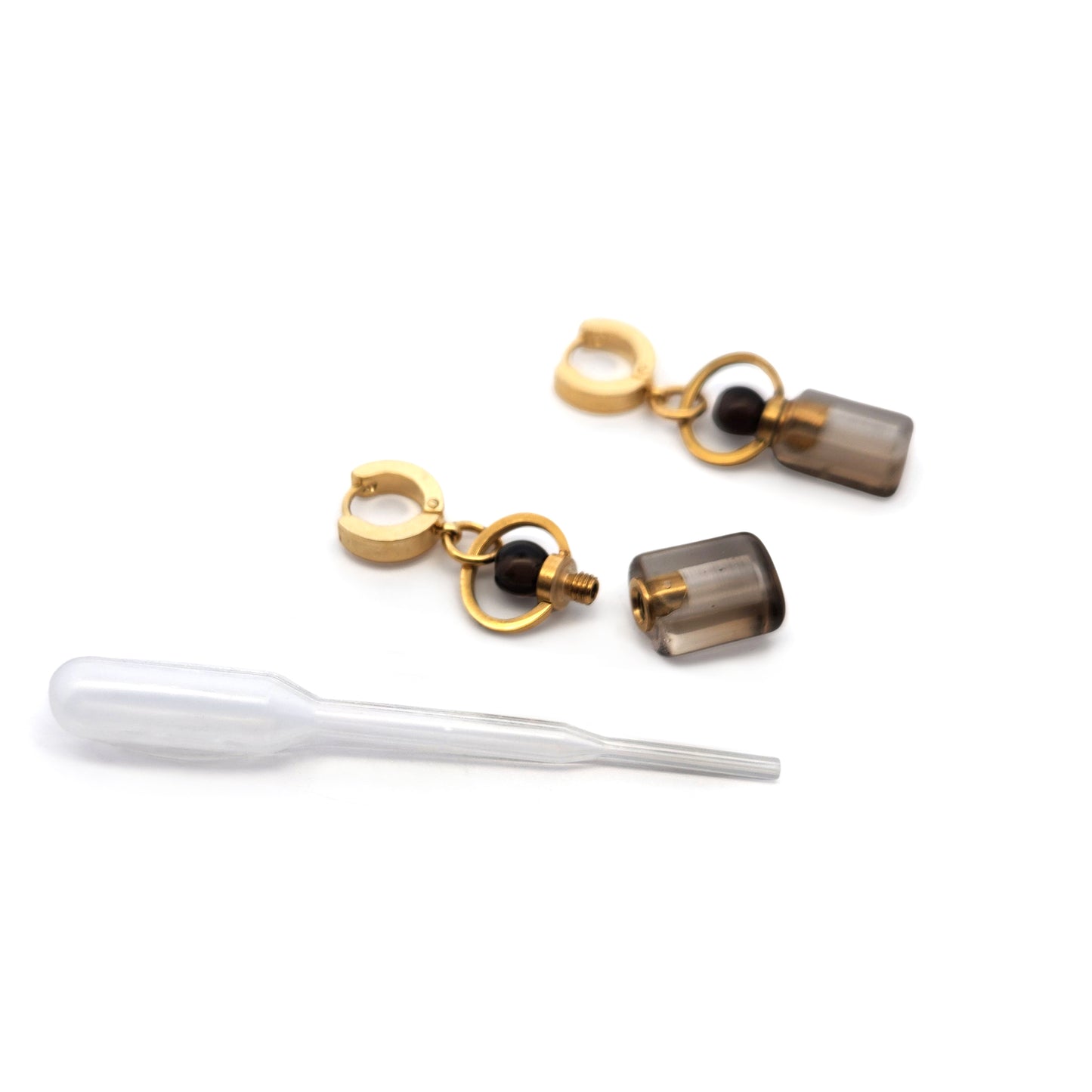 Aromatherapy Smokey Quartz Perfume Bottle Earrings