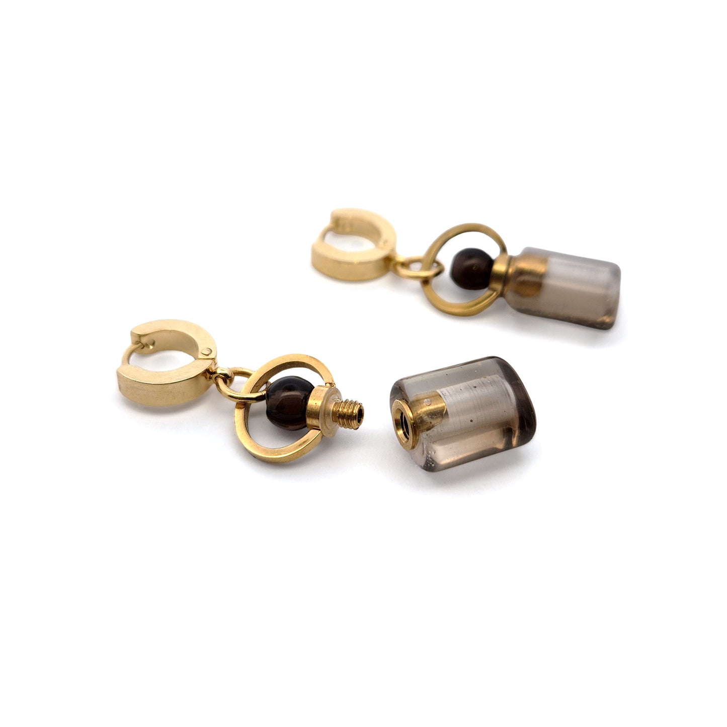Aromatherapy Smokey Quartz Perfume Bottle Earrings