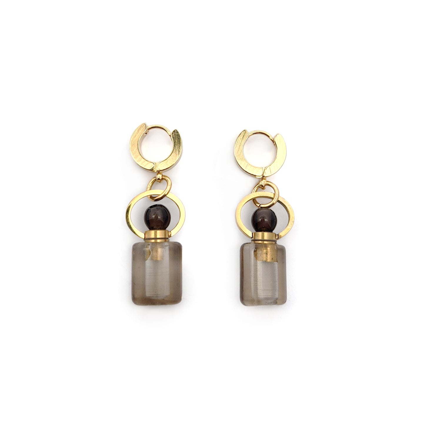 Aromatherapy Smokey Quartz Perfume Bottle Earrings