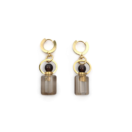 Aromatherapy Smokey Quartz Perfume Bottle Earrings