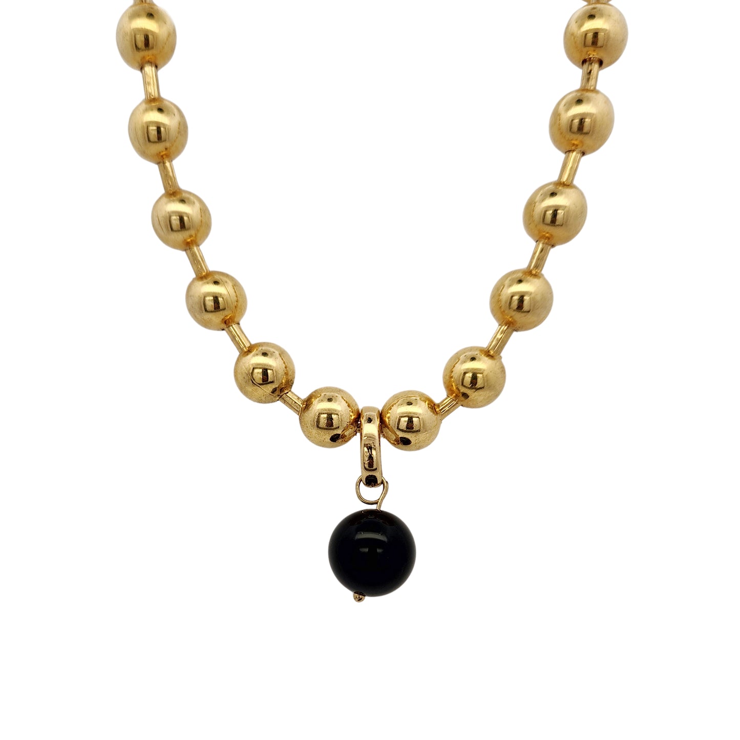 Black Tourmaline & Gold Sphere Sculptural Necklace