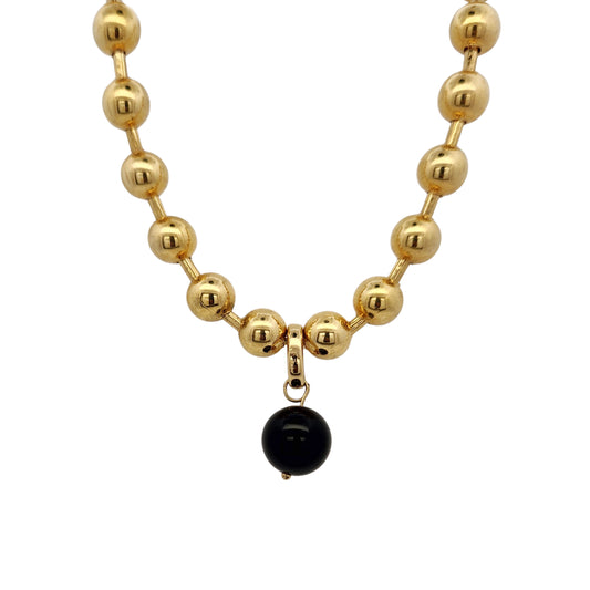 Black Tourmaline & Gold Sphere Sculptural Necklace