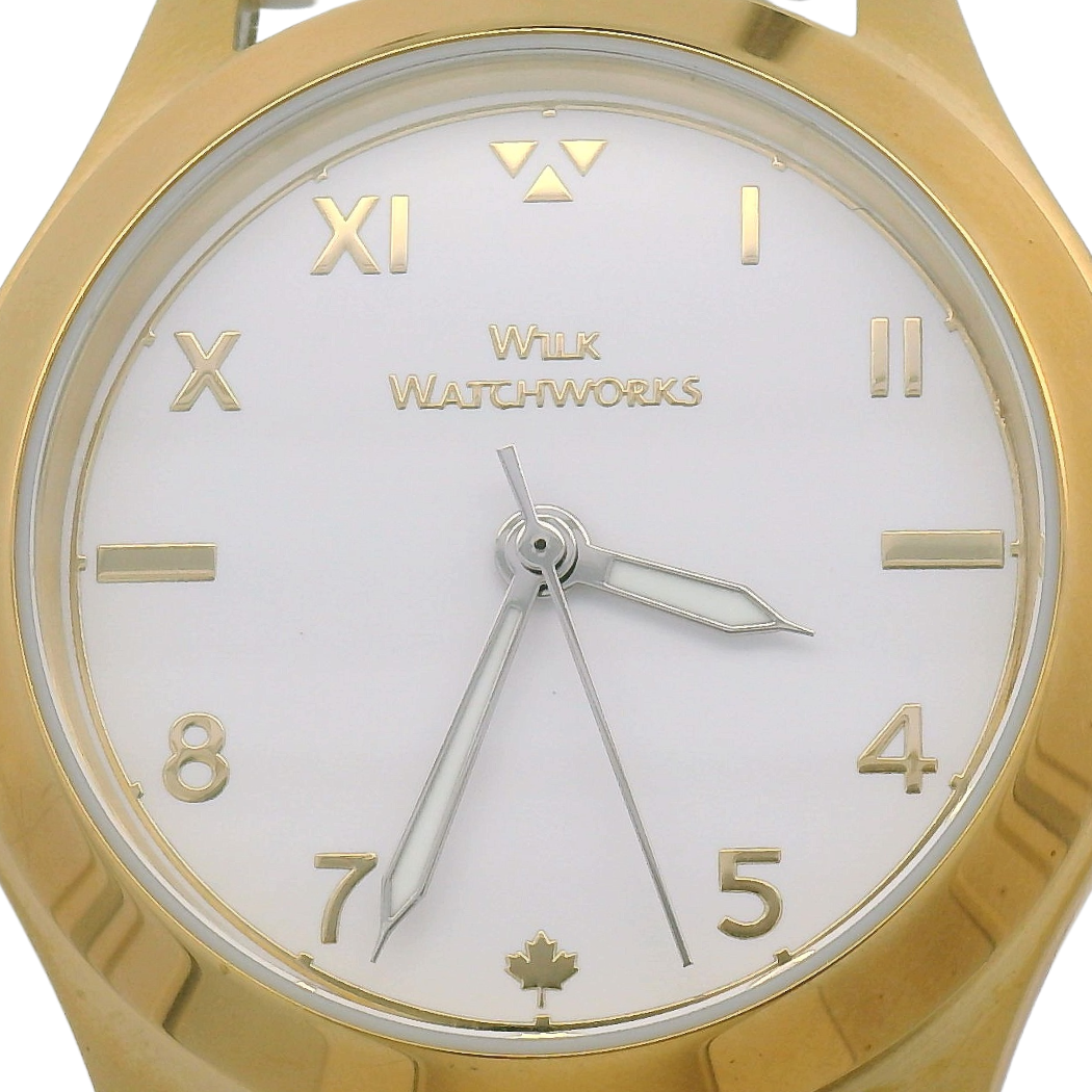 Gold Plated White Croco Grain Leather Mechanical Watch