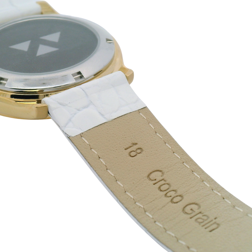 Gold Plated White Croco Grain Leather Mechanical Watch