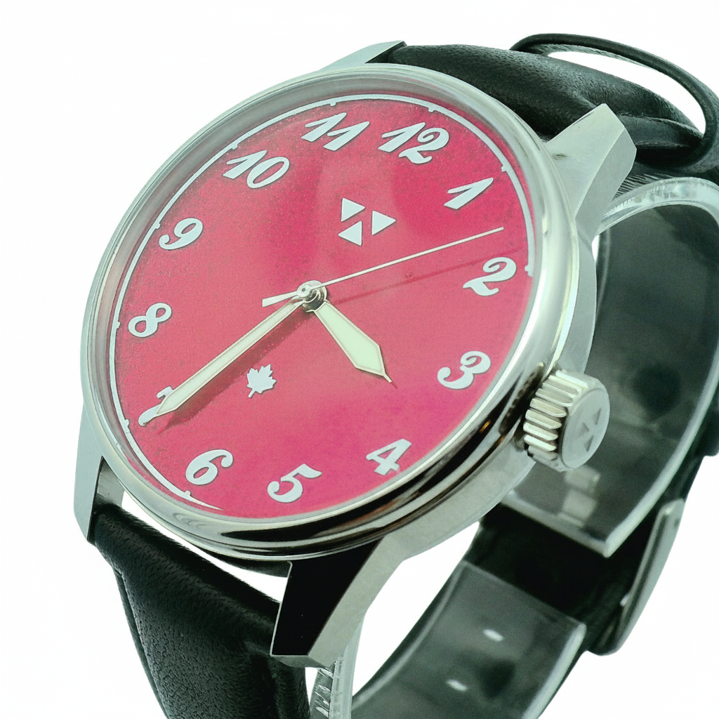 Ruby Sparkle Mechanical Black Leather Watch