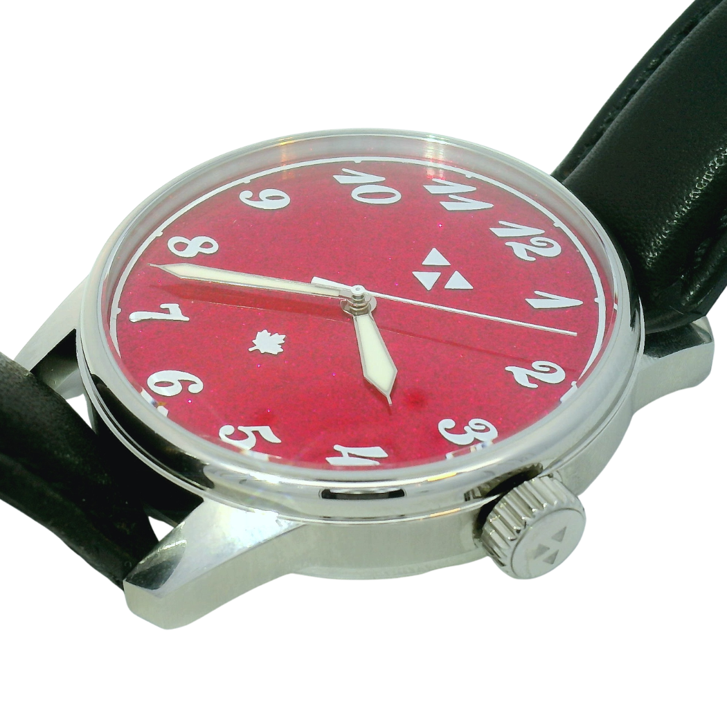 Ruby Sparkle Mechanical Black Leather Watch